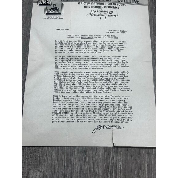 Vintage  Promotional Letter from Health Supply Centre April 30, 1937 - Picture 6 of 7